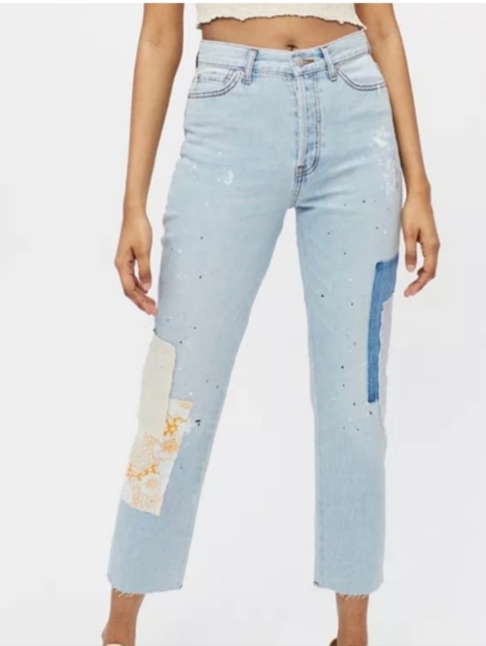 BDG High-Waisted Slim Straig Jeans with Floral Patchwork. Size 28